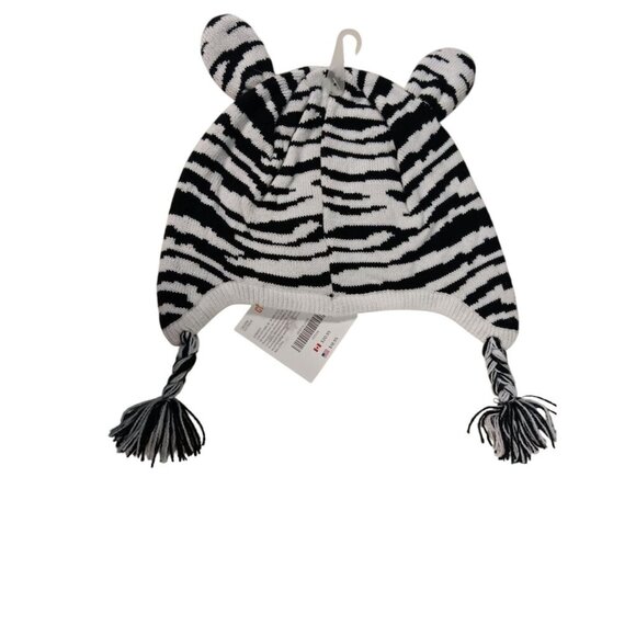 Gymboree Kids Zebra Knit Hat With Tassels Size 5-7 Black & White Stripes NWT - Picture 5 of 5